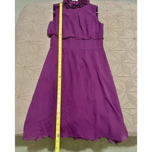 Antonio Melani Silk Dress with Flower Detail Around Neck - Size 4 - Picture 12 of 13